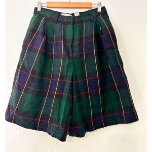 Lord & Taylor Vintage Plaid Green 100% Wool Shorts, 12
